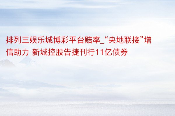 排列三娱乐城博彩平台赔率_“央地联接”增信助力 新城控股告捷